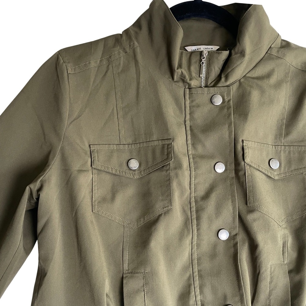 Naked Zebra Olive Green Bomber Jacket Lightweight Cropped Military‎ Style L